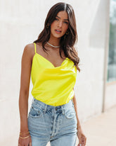 Trisha Satin Cowl Neck Tank - Yellow ENDL-001